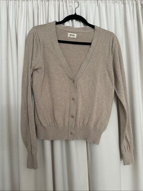 PACT Organic Cotton V-Neck Button Cardigan Sweater Taupe Small
